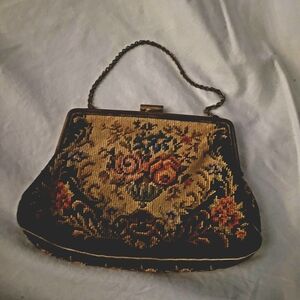 Floral Tapestry Clutch Wristlet in Black and Gold Tones